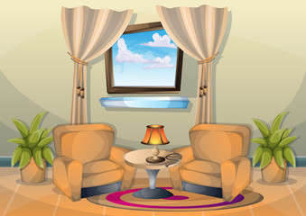 Fototapeta premium cartoon vector illustration interior living room with separated layers