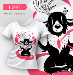 Abstract modern t-shirt print design with deer