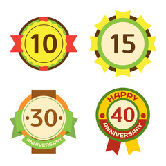 Birthday badge banner design flat background set. Happy birthday badges celebration design emblem set. Anniversary card happy birthday badges birth date paper sticker vector symbol.
