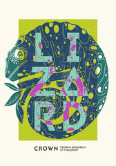 Poster design template with chameleon. Vector illustration