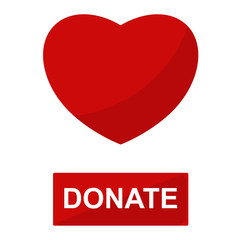 Simple donate red heart button vector icon. Color card beautiful emoticon symbol. Abstract art icon decoration. Help shape design. Donate symbol.