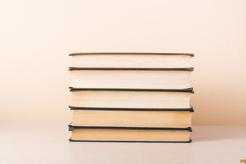 Stack of colorful books. Education background. Back to school. Copy space for text.