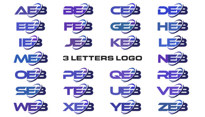 3 letters modern swoosh logo AEB, BEB, CEB, DEB, EEB, FEB, GEB, HEB, IEB, JEB, KEB, LEB, MEB, NEB, OEB, PEB, QEB, REB, SEB, TEB, UEB, VEB, WEB, XEB, YEB, ZEB