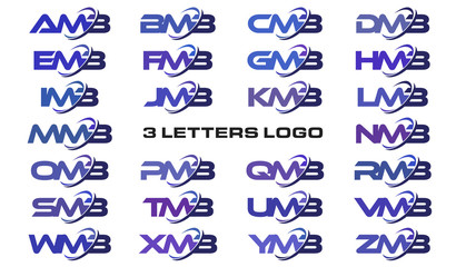 3 letters modern swoosh logo AMB, BMB, CMB, DMB, EMB, FMB, GMB, HMB, IMB, JMB, KMB, LMB, MMB, NMB, OMB, PMB, QMB, RMB, SMB, TMB, UMB, VMB, WMB, XMB, YMB, ZMB