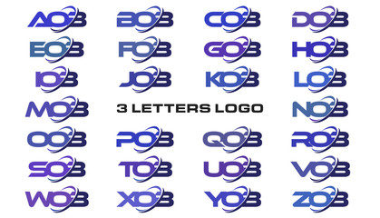 3 letters modern swoosh logo AOB, BOB, COB, DOB, EOB, FOB, GOB, HOB, IOB, JOB, KOB, LOB, MOB, NOB, OOB, POB, QOB, ROB, SOB, TOB, UOB, VOB, WOB, XOB, YOB, ZOB