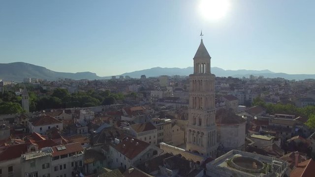 Aerial view of old town Split city center with Diocletian palace