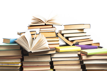 Stack of books on white background. Education concept. Back to school.