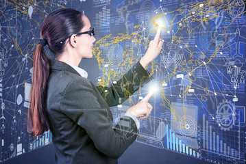 Woman pressing buttons in business concept
