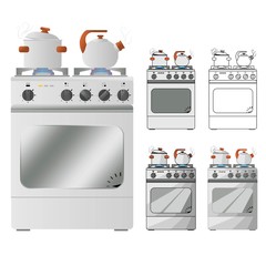 gas stove with pots and pans