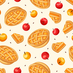 Vector seamless pattern with apple pies and apples.