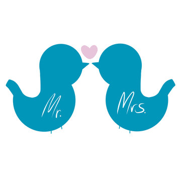 Mr. and Mrs. bird kissing cartoon illustration