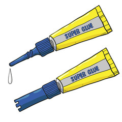 Cartoon super glue tubes isolated on white. Vector illustration. 