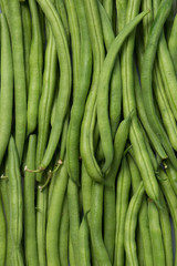 organic, green bush beans isolated on white background, full frame, top view, close up