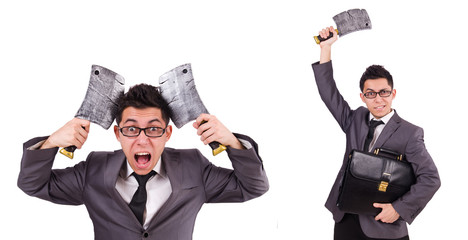 Man with axe isolated on white