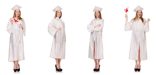 Woman student isolated on white background