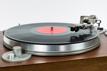 Closeup of turntable with vinyl record