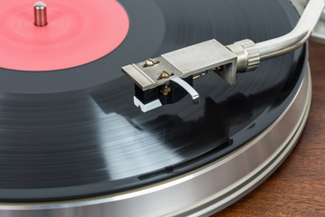 Closeup of turntable with vinyl record