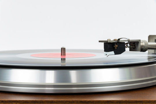 Closeup of turntable with vinyl record