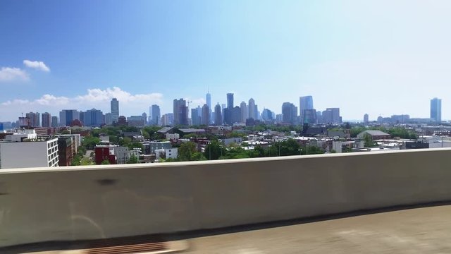 NEW JERSEY - Circa August, 2016 - Driving on Interstate 78 in New Jersey headed to New York City with the skyline of Manhattan in the distance.	 	