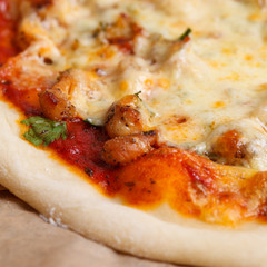 tasty Italian pizza with cheese and chiken