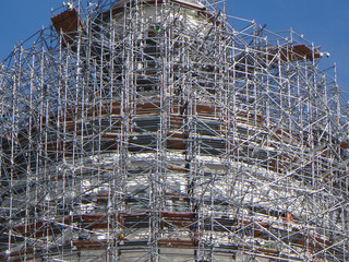 scaffolding on the dome of capitol hill during the capitol improvement project	