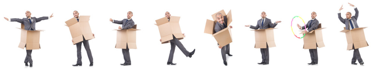 Collage of photos with man and boxes