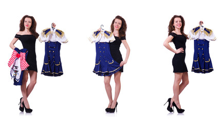 Fototapeta premium Woman with difficult choice of choosing clothing