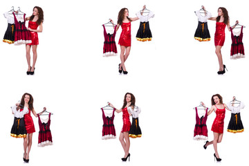 Woman with difficult choice of choosing clothing