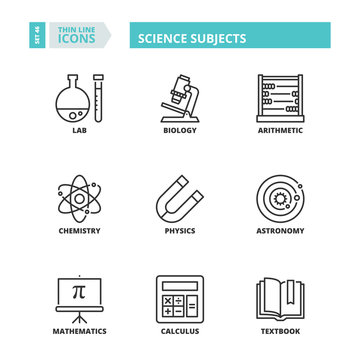 Thin line icons. Science subjects