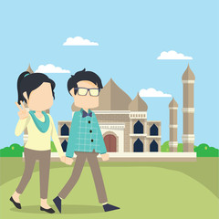 boy and girl tour taj'mahl