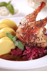Roast Duck with Red Cabbage and  Potato Dumplings