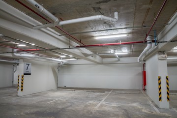 Parking garage interior neon lights