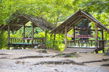 wood pavilion for dining by the river