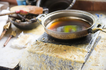 boiled candle in the pot for art