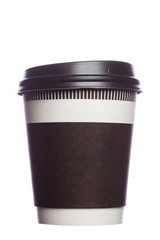Paper cup of coffee on a white background
