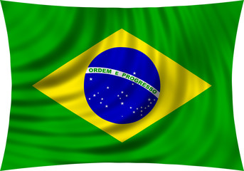 Flag of Brazil waving in wind isolated on white