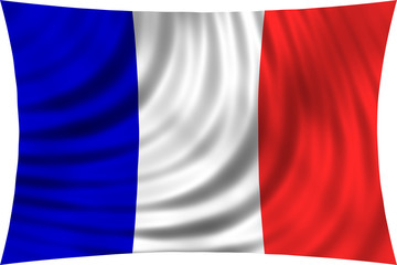 Flag of France waving in wind isolated on white