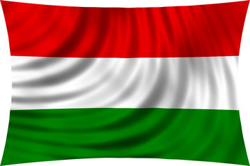 Flag of Hungary waving in wind isolated on white