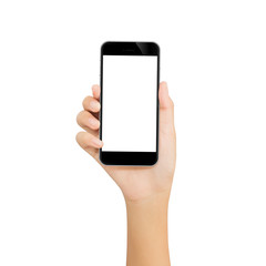 hand use phone mobile isolated with clipping path on white backg