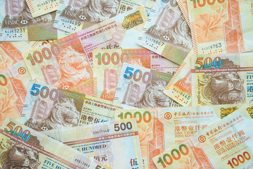 Close-up Hong Kong currency banknotes