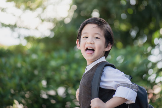 Asian student with backpack