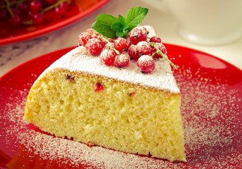 Vanilla sponge cake with fresh red currants