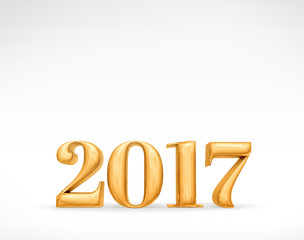 2017 new year golden number (3d rendering) on white studio room,
