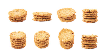Pile stack of oatmeal cookies isolated