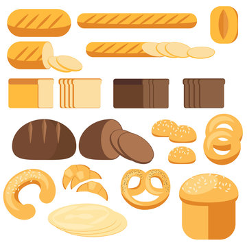 Set bread, baguette, loaf, cake, grocery, bakery