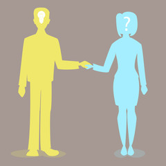 man and woman holding hands , question the idea together