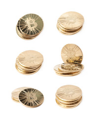 Pile of bitcoin currency tokens isolated