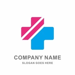 Medical Pharmacy Geometric Cross Strip Line Vector Logo Design Template