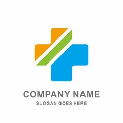 Medical Pharmacy Geometric Cross Strip Line Vector Logo Design Template