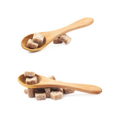 Pile of brown sugar cubes isolated